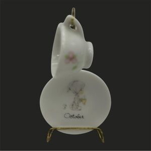 Vintage Precious Moments October MINATURE 1" porcelain cup and saucer set stand